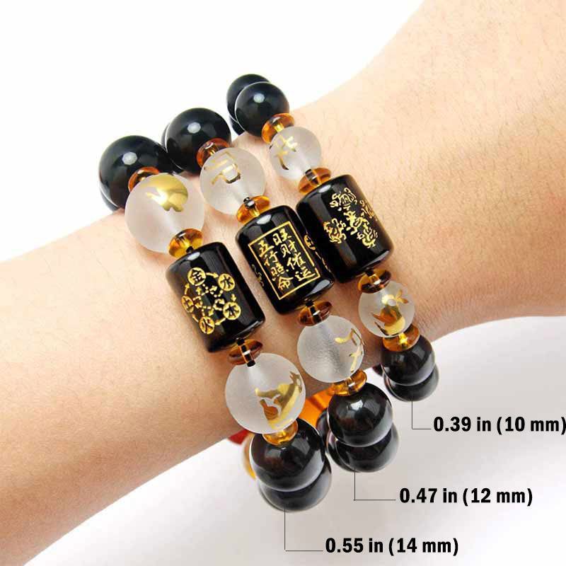 Buddha Stones Chiński Zodiak Feng Shui Obsydian Pięcioelementowy Bogactwo Bransoletka Porsperity