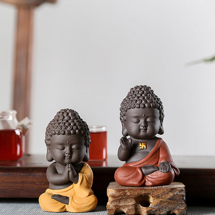 Buddha Stones Mały Budda Spokój Fioletowa Glina Dekoracja Biurka Domowego