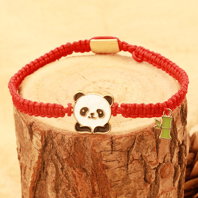 Buddha Stones Tybetańskie Ręcznie Robione Panda Bambusowa Bransoletka Na Szczęście Czerwony Sznurek