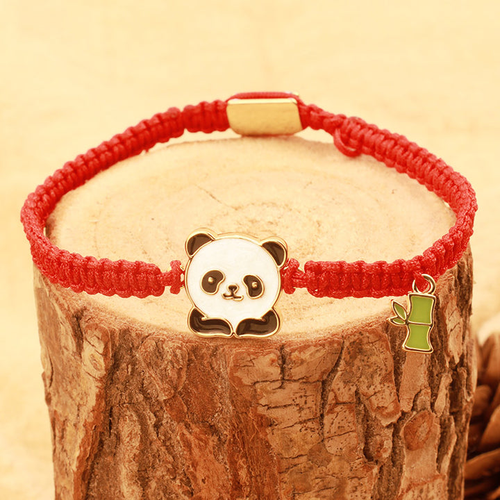 Buddha Stones Tybetańskie Ręcznie Robione Panda Bambusowa Bransoletka Na Szczęście Czerwony Sznurek