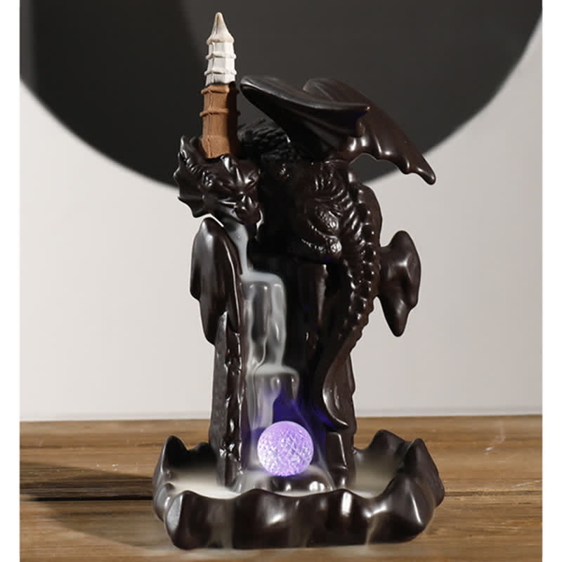 Nordic Dragon Ceramic Backflow Smoke Fountain Medytacja Uzdrawiająca Kadzielnica Dekoracja Kula Led
