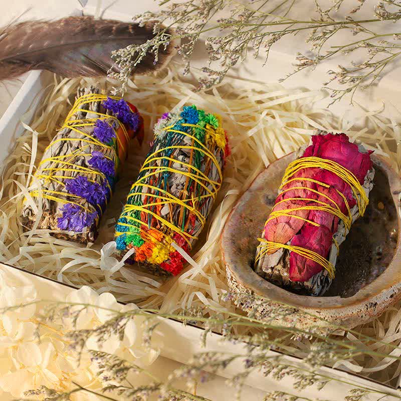 Buddha Stones Kolorowe Stokrotki Czerwone Róże Kwiaty Smudge Stick Do Domowego Oczyszczania Kadzidła Uzdrawiająca Medytacja Smudge Sticks Rytuały Zestaw