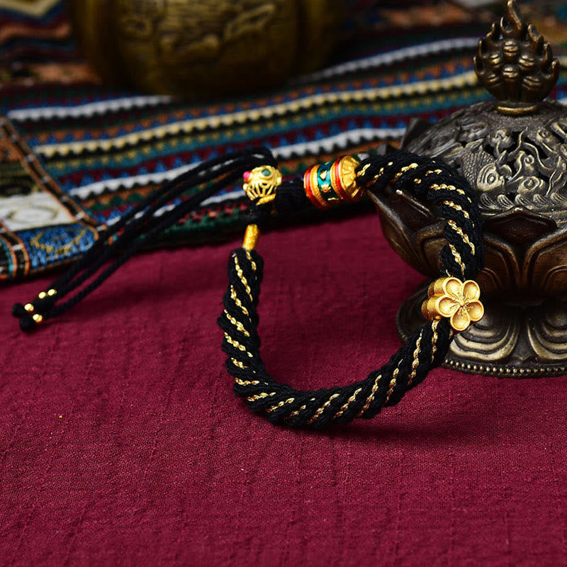 Buddha Stones Tybet Ręcznie Robione Pięć Bogów Bogactwa Szczęścia Thangka Amulet Koło Modlitewne Kwiatowy Urok Bransoletka Z Tkanego Sznurka