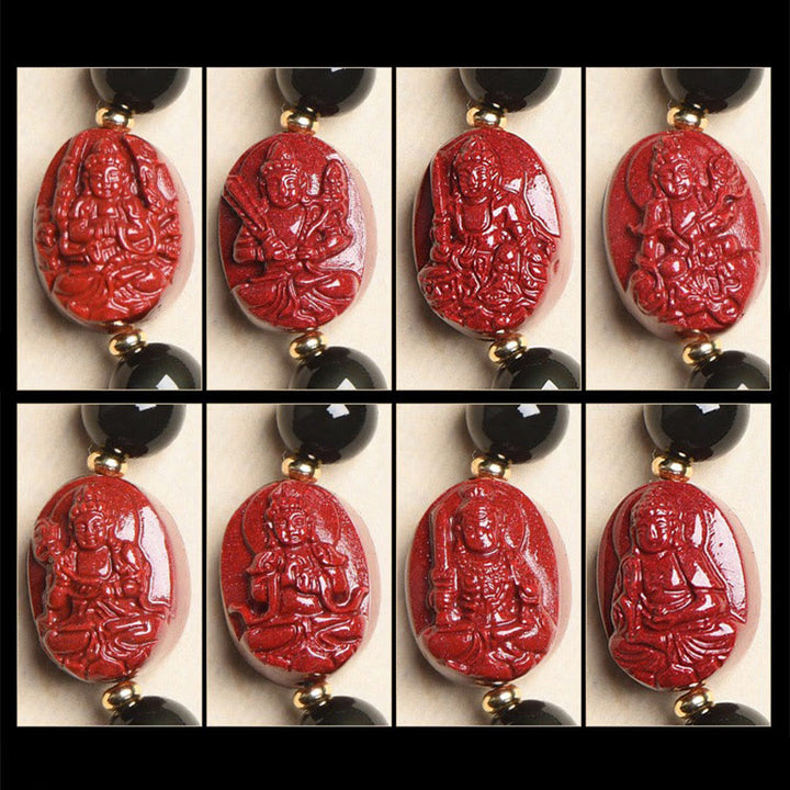 Buddha Stones Chiński Zodiak Natal Budda Naturalny Czarny Obsydian Cynober Oczyszczająca Bransoletka