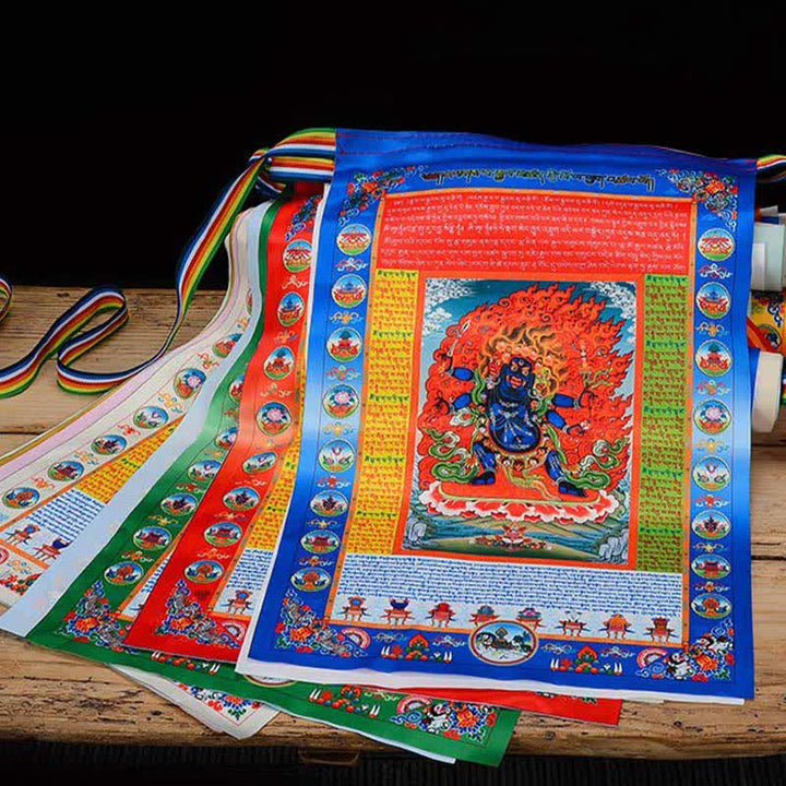 Buddha Stones Tybetańska flaga modlitewna Windhorse Budda w 10 kolorach, uzdrawiająca i pomyślna - image 1