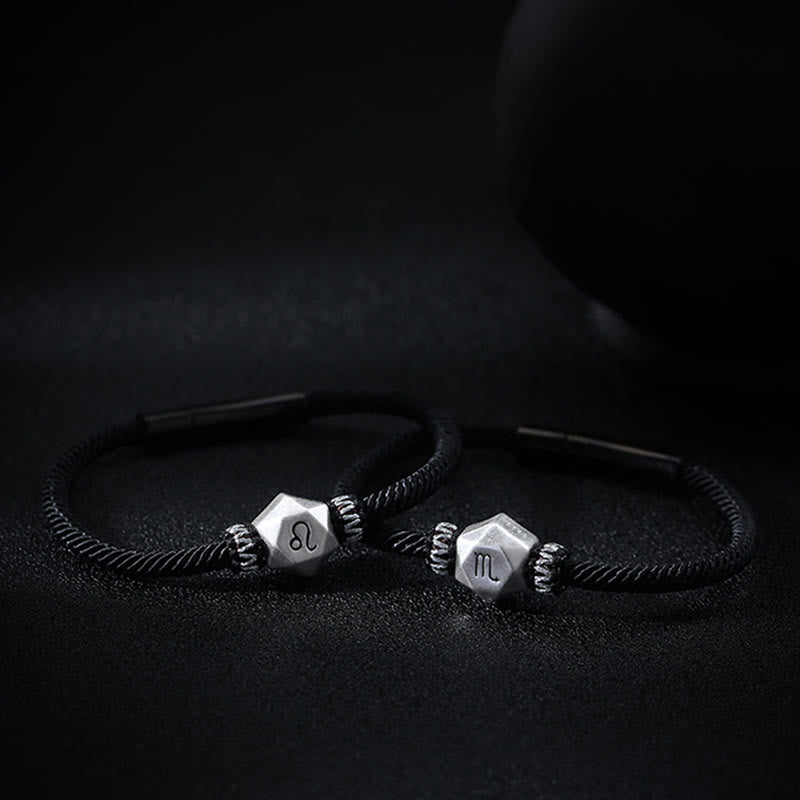 Buddha Stones 999 Srebro Sterling 12 Konstelacji Zodiaku Ochrona Ręcznie Robiona Bransoletka Sznurkowa
