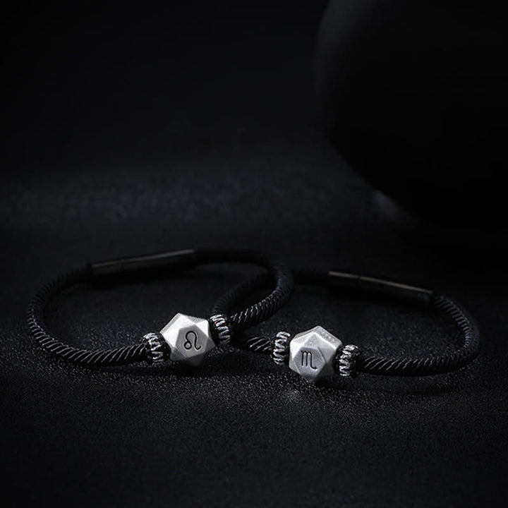 Buddha Stones 999 Srebro Sterling 12 Konstelacji Zodiaku Ochrona Ręcznie Robiona Bransoletka Sznurkowa