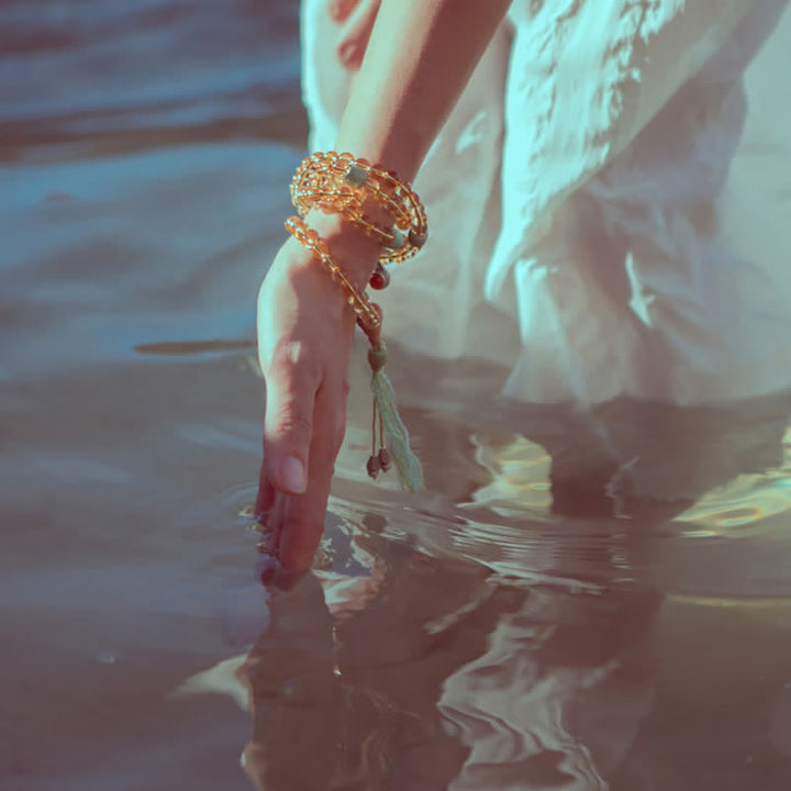 Buddha Stones 108 Koraliki Mala 925 Srebro Sterling Cytryn Sandałowiec Turkus Ochrona Bransoletka Dobrobytu - image 4