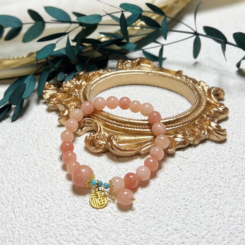 Buddha Stones Naturalny Pomarańczowy Kamień Turkusowy Fu Charakter Charm Bransoletka Szczęście Fortuna