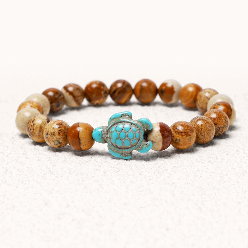 Buddha Stones Naturalny Kamień Morski Żółw Turkusowy Bransoletka Błogosławieństwo