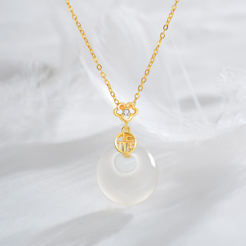 Buddha Stones 925 Srebro Sterling Biały Agat Fu Charakter Szczęście Szczęście Naszyjnik Wisiorek - Złoto - image 1