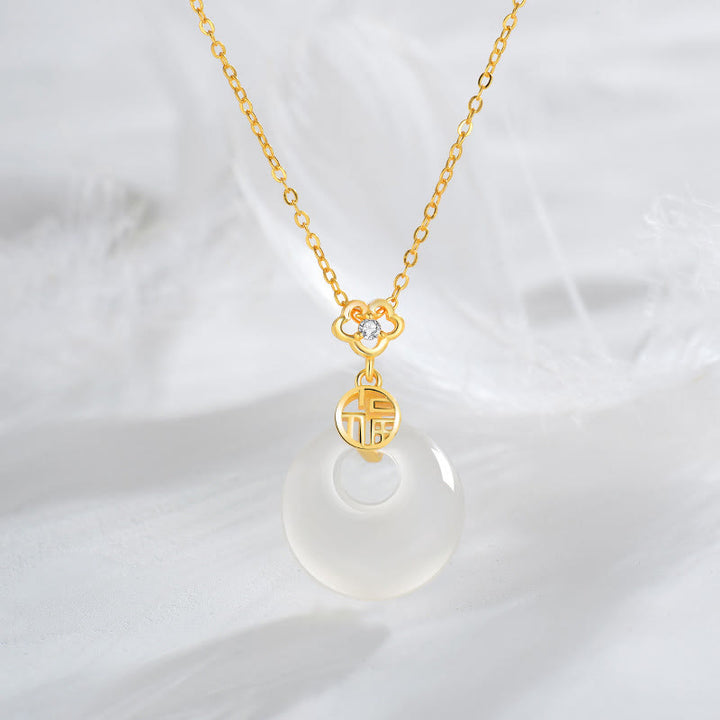 Buddha Stones 925 Srebro Sterling Biały Agat Fu Charakter Szczęście Szczęście Naszyjnik Wisiorek - Złoto - image 1