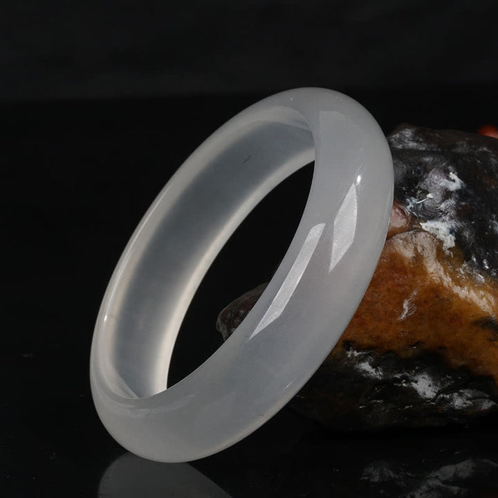 Buddha Stones Naturalny Przezroczysty Złoty Jedwabny Jadeit Bransoletka Bogactwo Szczęście Bangle - Półprzezroczysta biel - 62 mm - image 1