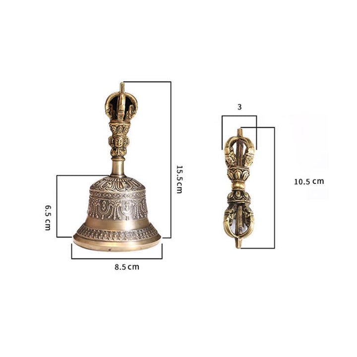 Buddha Stones Tybetański Dzwon Medytacyjny i Wadżra Dorje Miedziany Zestaw Dekoracji Oświecenia