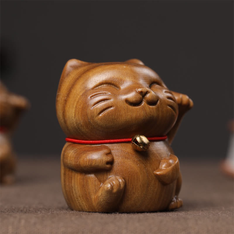 Buddha Stones Drzewo Sandałowe Małe Mini Słodkie Szczęśliwe Koty Dekoracje Pokoju - image 9