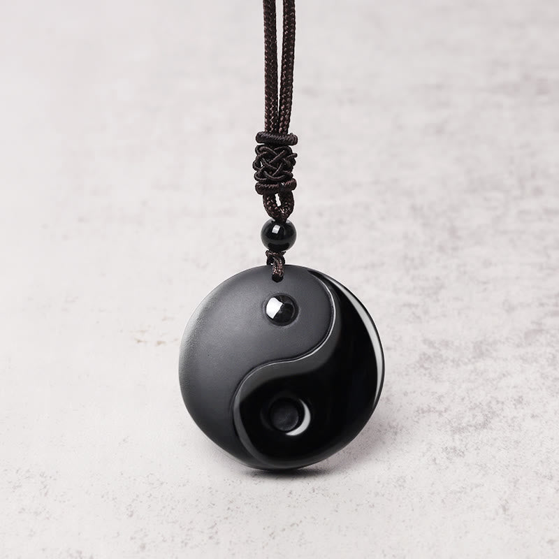 Buddha Stones Czarny Obsydian Taoizm Pięć Świętych Gór Dziewięcioznakowa Mantra Rzeźbiony Oczyszczający Naszyjnik Wisiorek Yin Yang - image 7