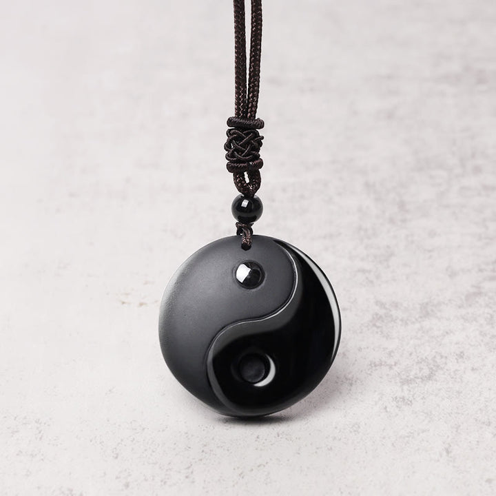 Buddha Stones Czarny Obsydian Taoizm Pięć Świętych Gór Dziewięcioznakowa Mantra Rzeźbiony Oczyszczający Naszyjnik Wisiorek Yin Yang - image 7