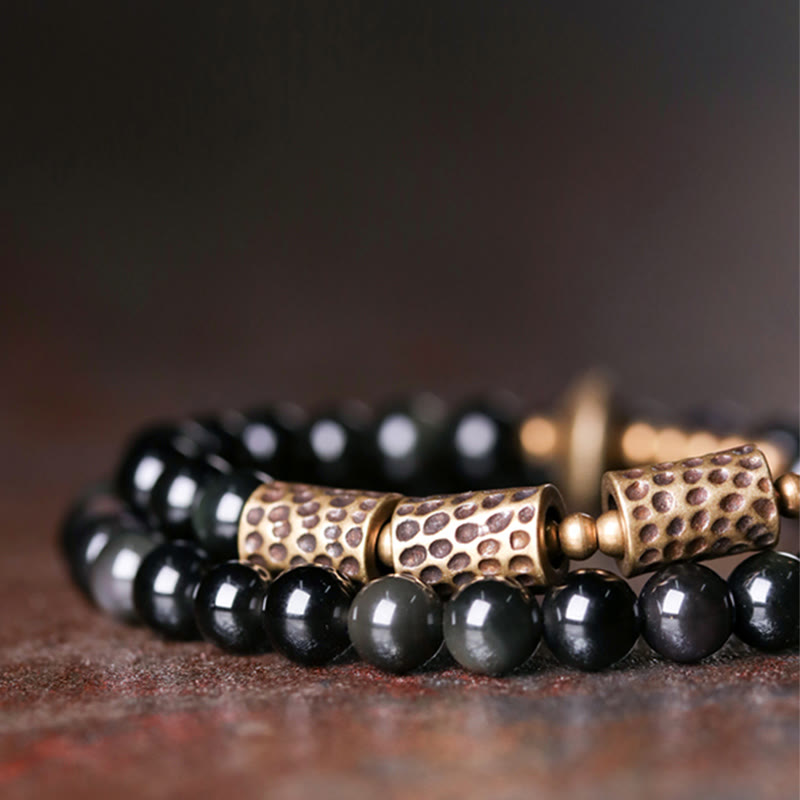 Bransoletka Buddha Stones Rainbow Obsidian Copper Love Double Wrap