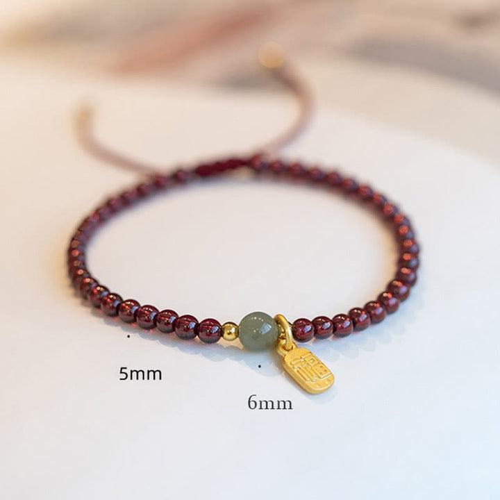 Buddha Stones Naturalny Kwarc Truskawkowy Granat Jadeit Szczęście Fortuna Fu Charakter Uzdrawiająca Bransoletka