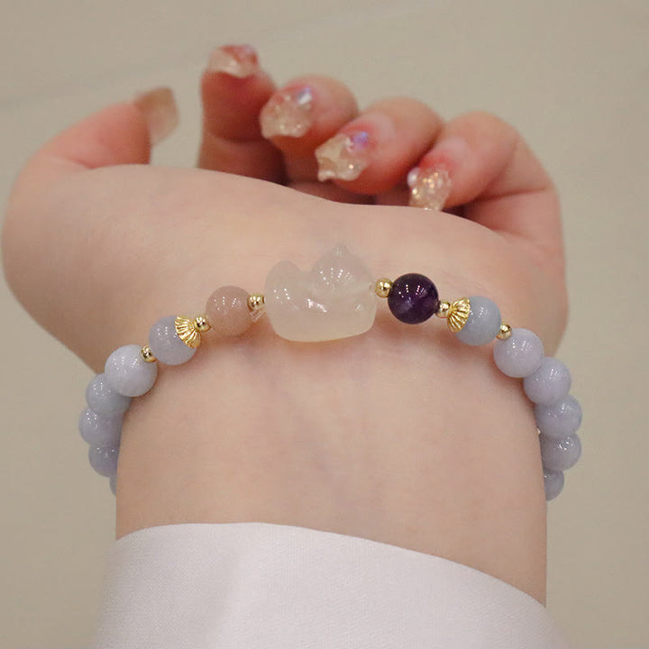 Buddha Stones Naturalny Akwamaryn Chalcedon Spokój Królik Tykwa Kot Bransoletka z zawieszkami - Akwamaryn Chalcedon Kot - image 7