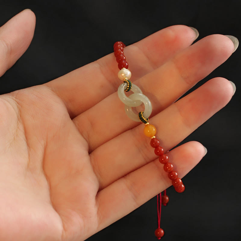 Buddha Stones Natural Red Agat Hetian Jade Double Peace Buckle Confidence