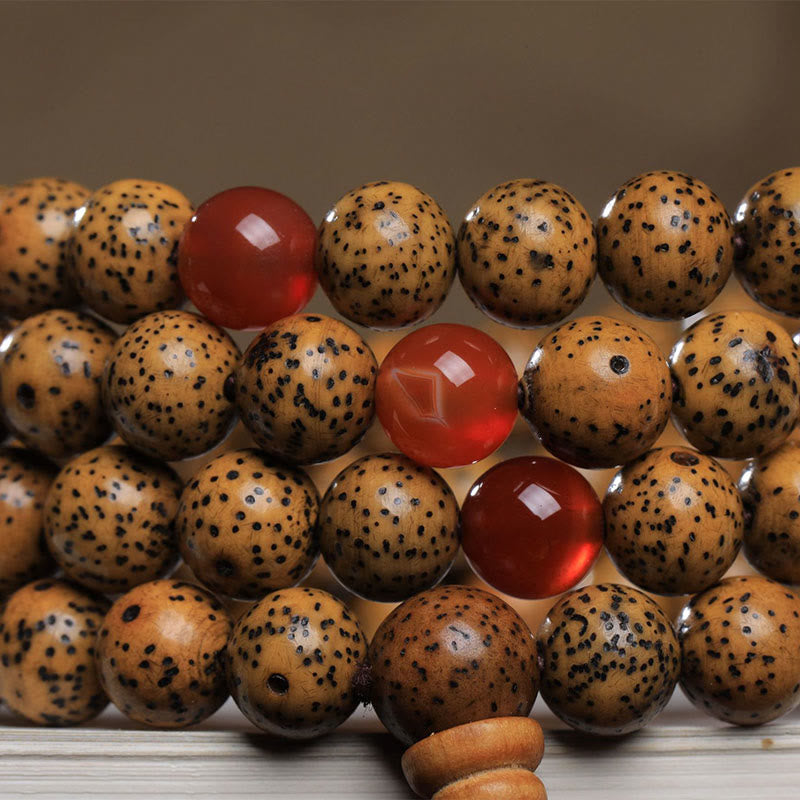 Buddha Stones 108 Koraliki Mala Bodhi Nasiona Czerwony Agat Bransoletka Pomyślności