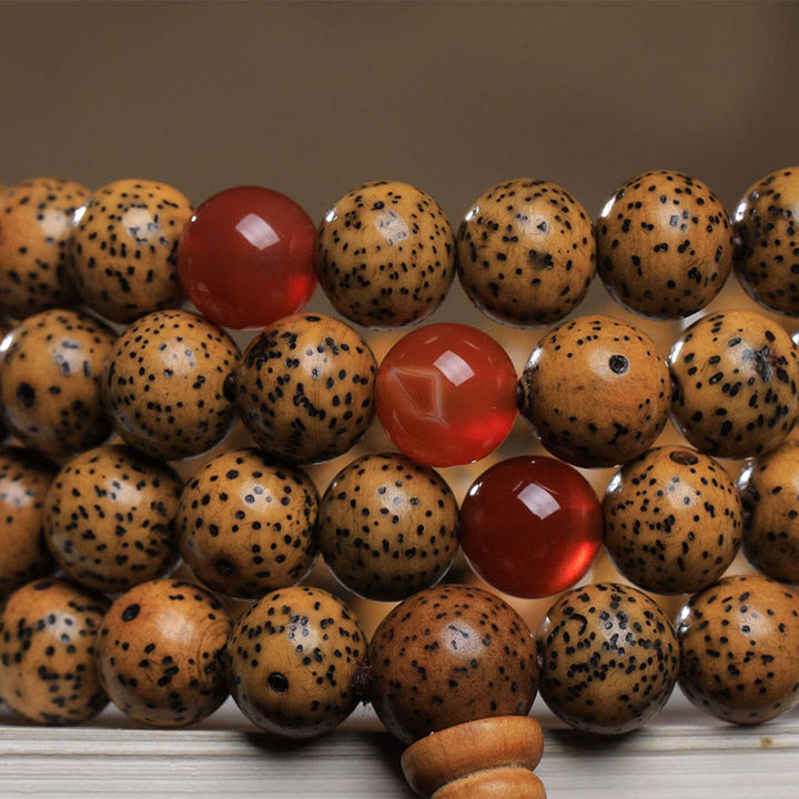 Buddha Stones 108 Koraliki Mala Bodhi Nasiona Czerwony Agat Bransoletka Pomyślności
