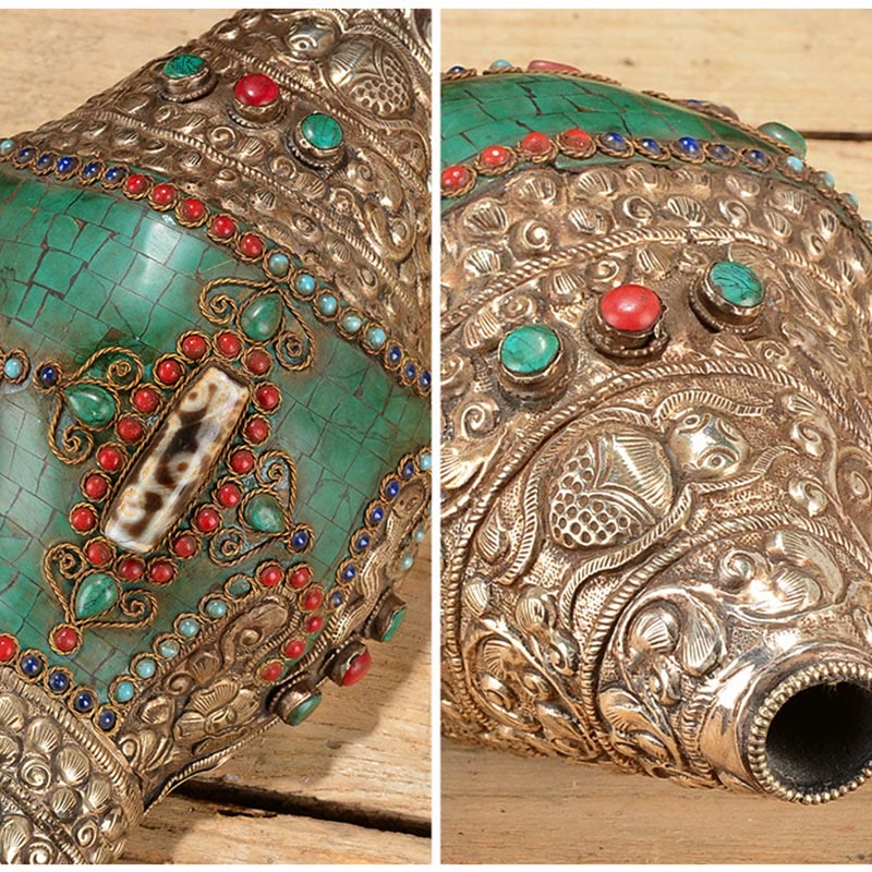 Tybetański ręcznie grawerowany Shankha Double Dorje Budda Conch Shell Wealth Pozytywna dekoracja