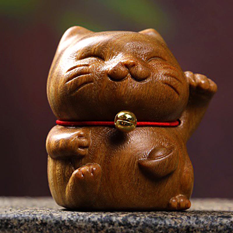 Buddha Stones Drzewo Sandałowe Małe Mini Słodkie Szczęśliwe Koty Dekoracje Pokoju - image 3