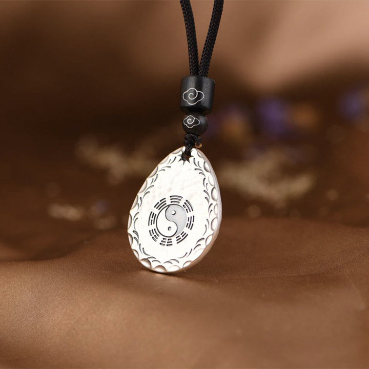 Buddha Stones Vintage 999 Srebro Sterlingowe Yin Yang Bagua Woda Kropla Projekt Równowaga Harmonia Naszyjnik Wisiorek - image 3