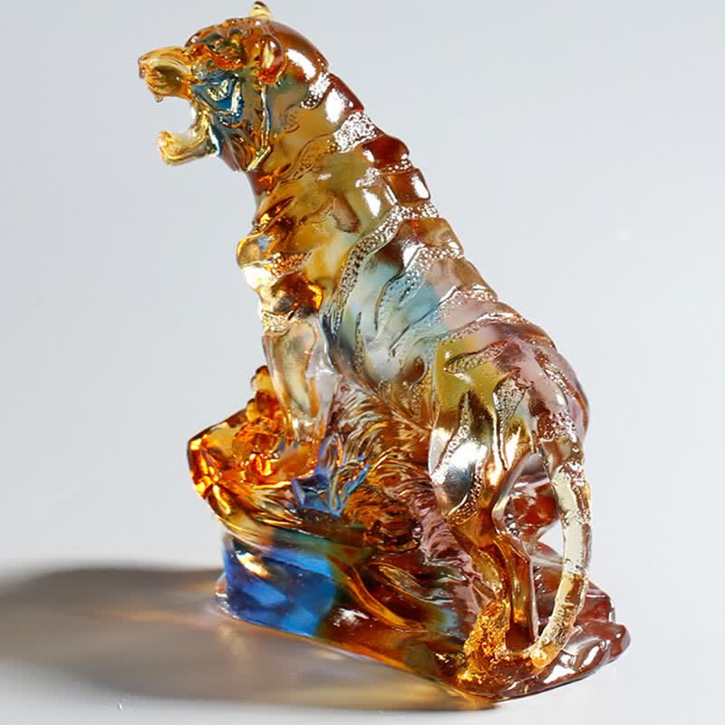 Ręcznie robiony Liuli Crystal Tiger Art Piece Ochrona Dekoracja Domu
