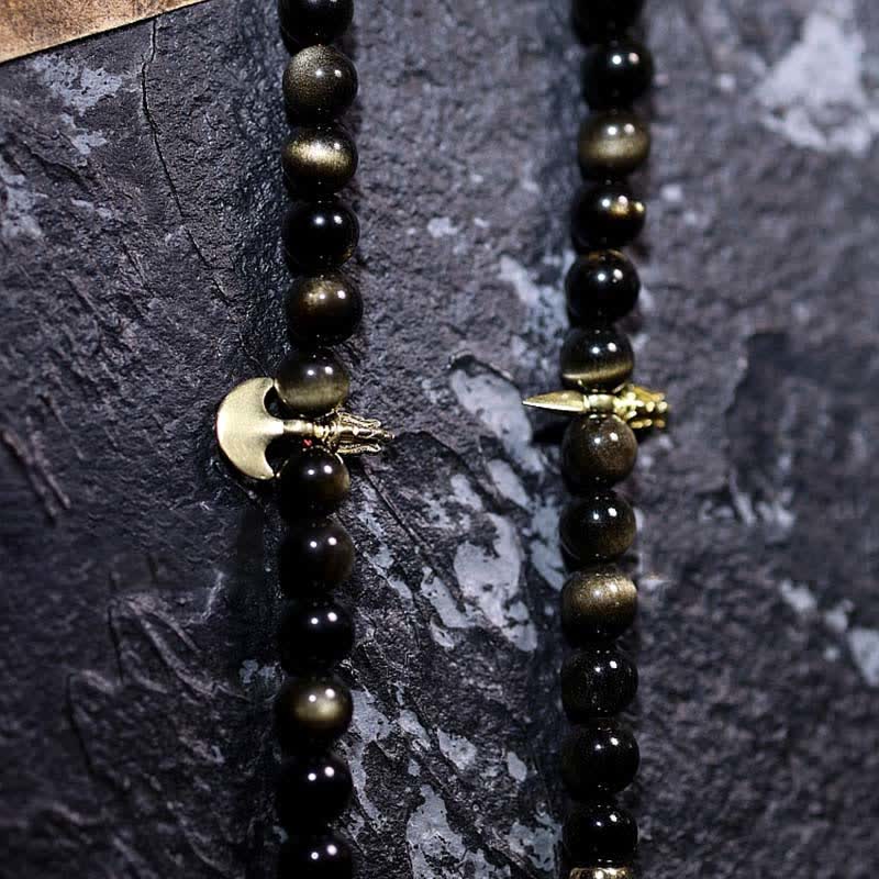 Buddha Stones 108 Mala Beads Złoty połysk Obsydian Tygrysie Oko Orle Oko Kamień Bransoletka Bogactwa