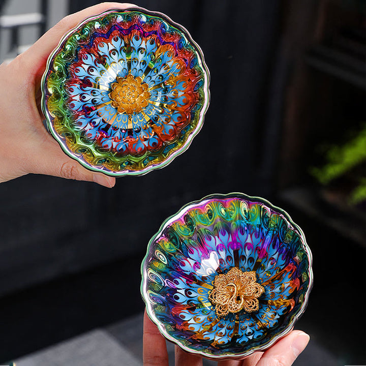 Buddha Stones Żywy Paw Lotos Inkrustowany Projekt Kolorowy Chiński Jianzhan Ceramiczny Filiżanka Do Herbaty Kung Fu