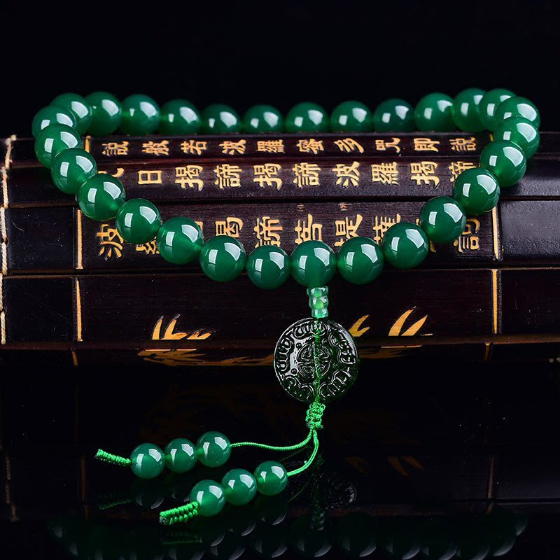 Buddha Stones Naturalny Zielony Agat Nadgarstek Mala Manifestacja Kieszonkowa Mala Dekoracja Samochodu