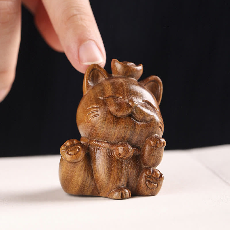 Buddha Stones Miniaturowe Zielone Sztabki Sandałowe Szczęśliwy Kot Rzeźbiony Dekoracja Biurka Pokoju - image 9