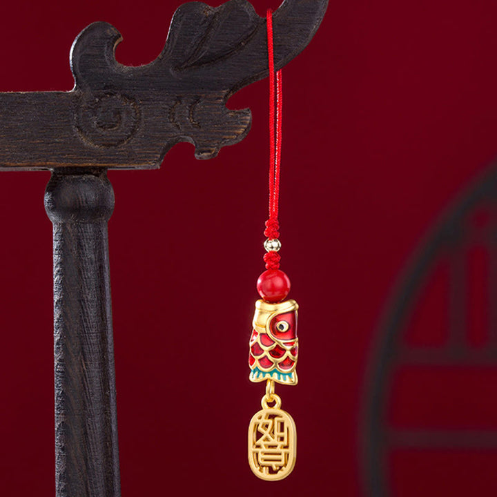 Buddha Stones Koi Ryba Cynober Przyciągający Bogactwo Życzenie Ruyi Urok Szczęścia Telefon Wiszący Dekoracja