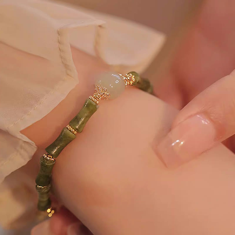 Buddha Stones 14K Miedziowane Peridot Hetian Jade Wzór Bambusa Bransoletka Szczęścia