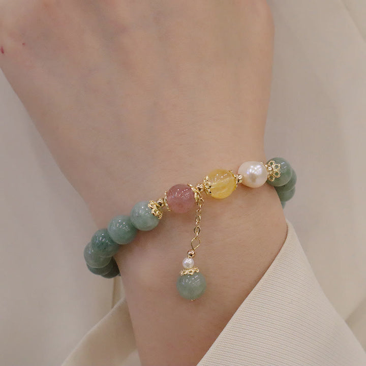 Buddha Stones Jadeit Perła Truskawka Kwarc Obfitość Szczęście Koraliki Charm Bransoletka