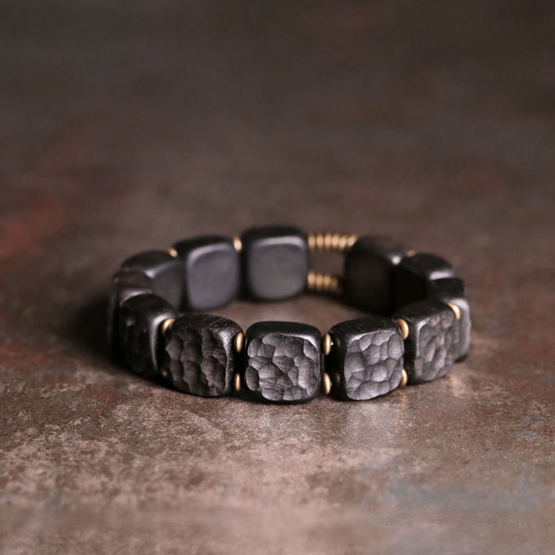 Buddha Stones Bransoletka w stylu retro z teksturą drewna hebanowego i miedzią Peace Balance