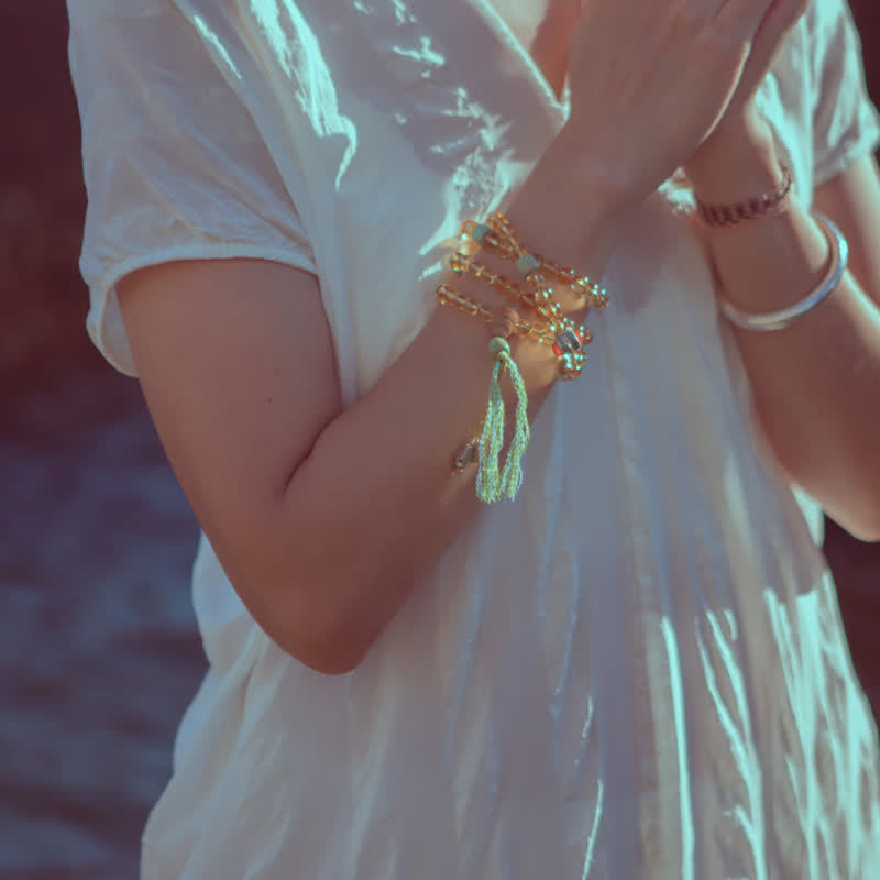 Buddha Stones 108 Koraliki Mala 925 Srebro Sterling Cytryn Sandałowiec Turkus Ochrona Bransoletka Dobrobytu - image 2