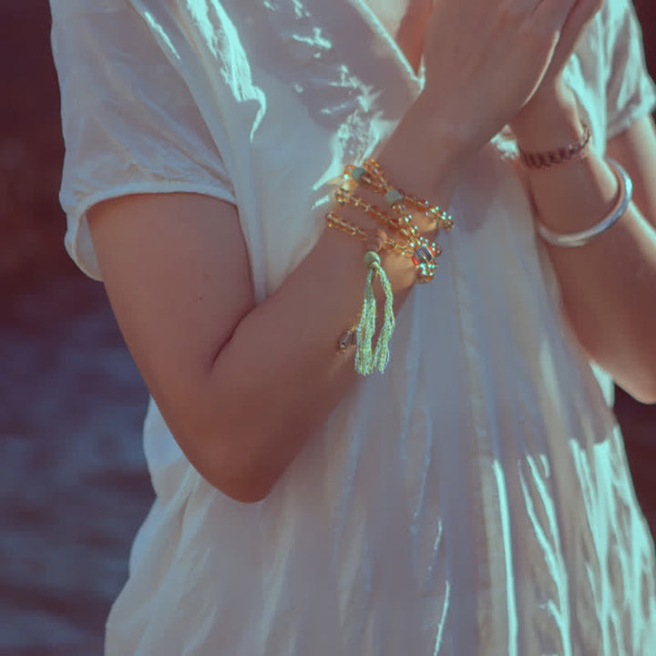 Buddha Stones 108 Koraliki Mala 925 Srebro Sterling Cytryn Sandałowiec Turkus Ochrona Bransoletka Dobrobytu - image 2