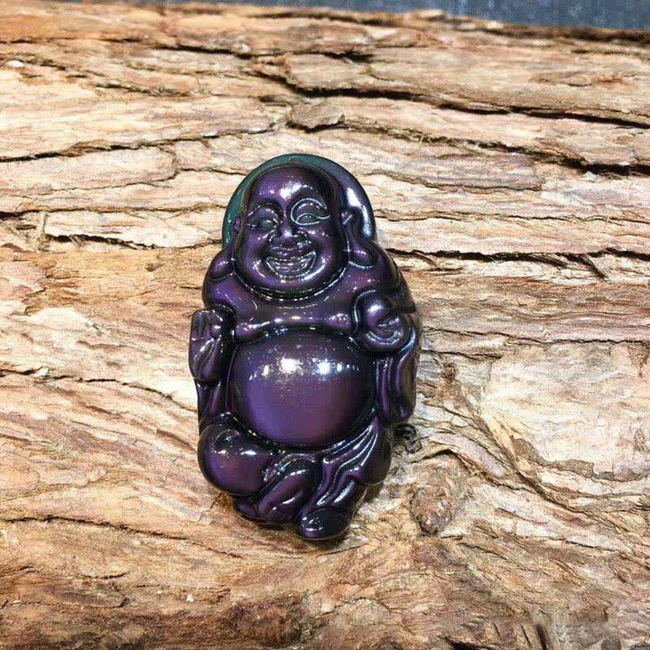 Naturalny tęczowy obsydianowy naszyjnik z wisiorkiem „Śmiejący się Budda” - image 10