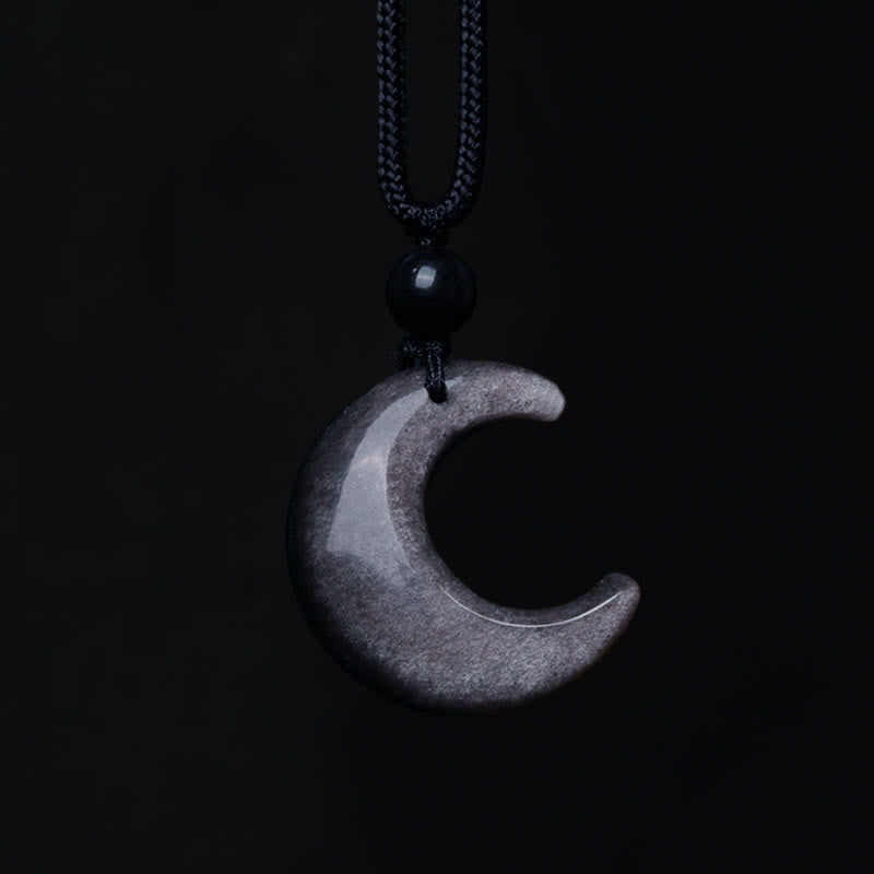Buddha Stones Naturalny Srebrny Połysk Obsydian Selenit Kryształ Półksiężyc Yin Yang Para Ochrona Naszyjnik Wisiorek - image 3