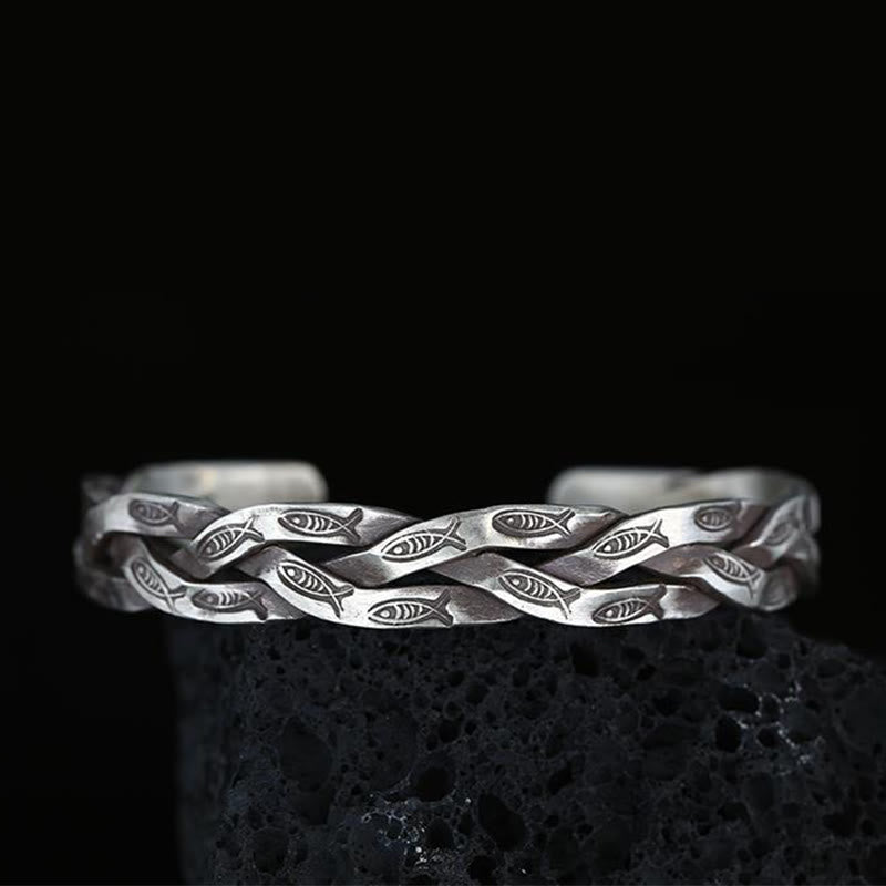 Buddha Stones Koi Ryba Skręcony Projekt Szczęście Bogactwo Mankiet Bransoletka Bangle