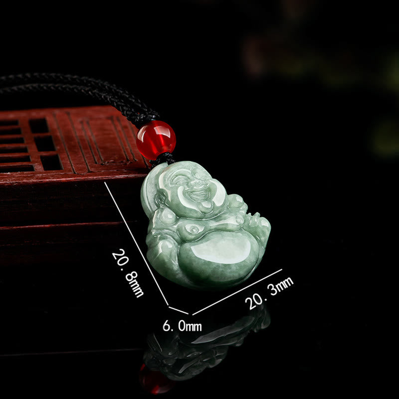 Buddha Stones Naturalny Zielony Jadeit Śmiejący Się Budda Szczęście Obfitość Naszyjnik Wisiorek