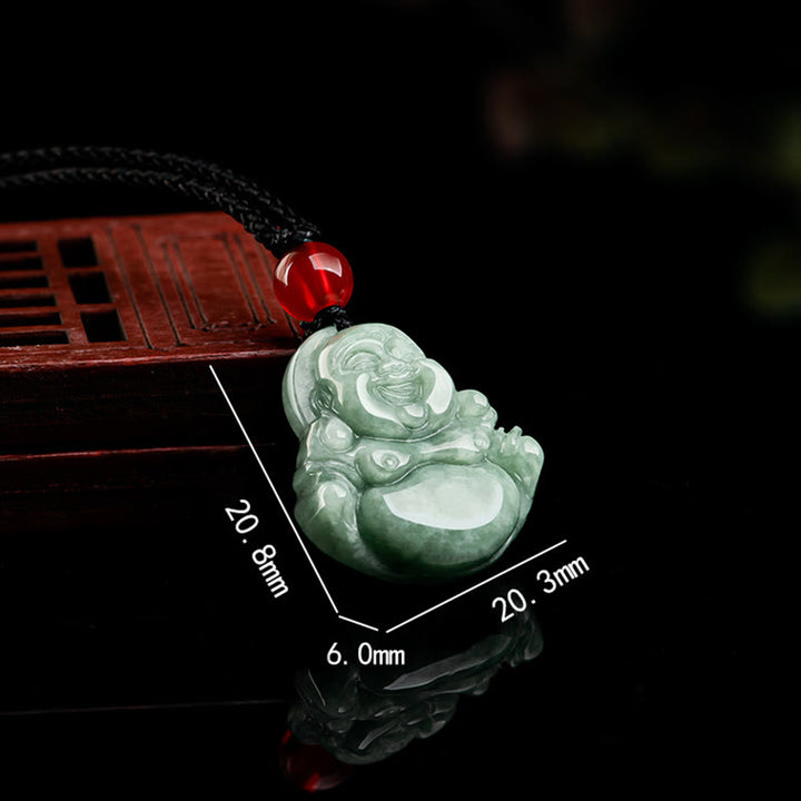 Buddha Stones Naturalny Zielony Jadeit Śmiejący Się Budda Szczęście Obfitość Naszyjnik Wisiorek