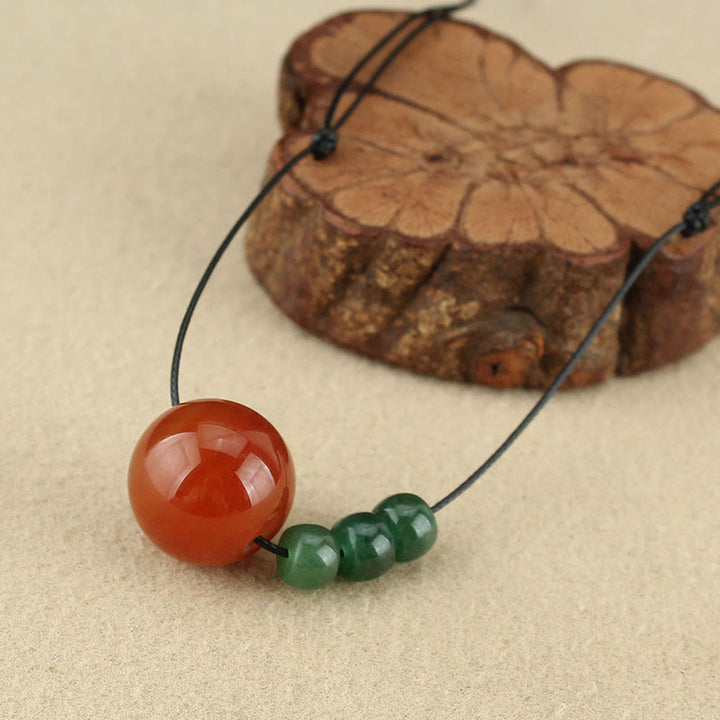 Buddha Stones Czerwony Agat Zielony Awenturyn Zielony Bodhi Koralik Spokojny Skórzany Naszyjnik Wisiorek