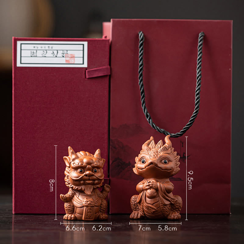 Buddha Stones Szczęście Smok Bogactwo Herbata Zwierzę Fioletowa Glina Figurka Dekoracja - Król Smoków + Dziewczyna Smok (Para Brązowych i Pudełko Prezentowe) - image 26