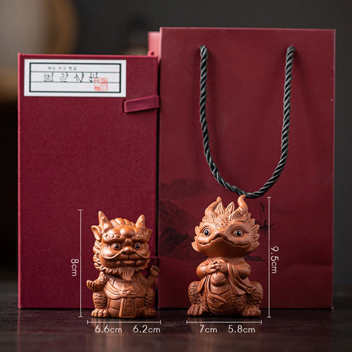 Buddha Stones Szczęście Smok Bogactwo Herbata Zwierzę Fioletowa Glina Figurka Dekoracja - Król Smoków + Dziewczyna Smok (Para Brązowych i Pudełko Prezentowe) - image 26