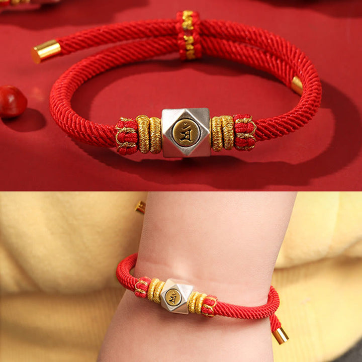Buddha Stones 999 Srebro Chińskie Zodiak Natal Budda Czerwona Lina Szczęście Siła Ręcznie Robiona Bransoletka Dla Dzieci
